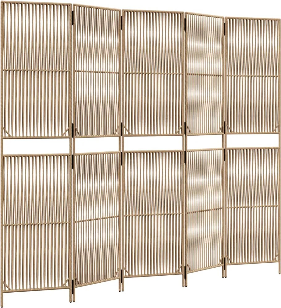 vidaXL Separator de cameră cu 5 panouri, bej, poliratan