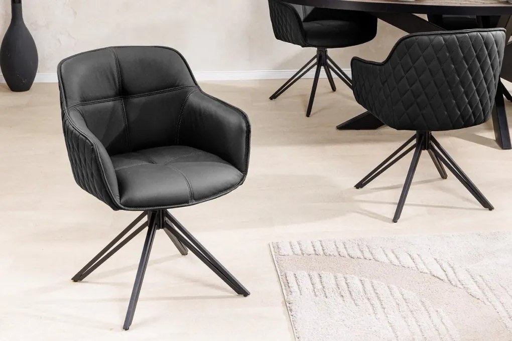 Set 2 scaune Pivotante, Piele Naturala Neagra, Euphoria