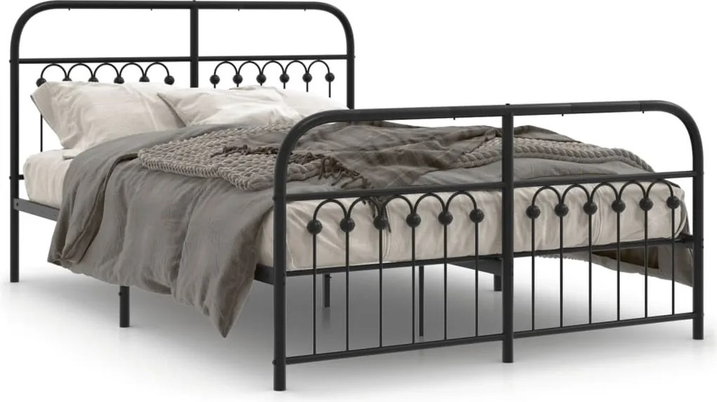 vidaXL Cadru pat metalic cu tăblie de cap/picioare, negru, 140x200 cm