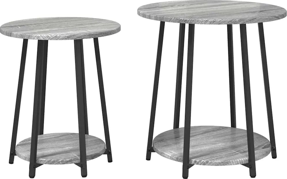 vidaXL Set măsuțe laterale cu raft 2 pcs Gri Sonoma și negru