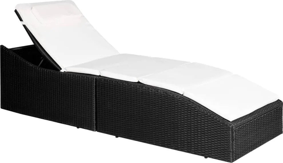 vidaXL Șezlong cu pernă, negru, poliratan