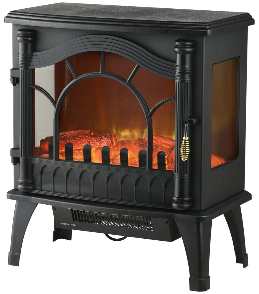 HOMCOM Șemineu Electric 1000W/2000W cu Temperatură Reglabilă Protecție la Supraincălzire 55x31x58 cm Negru | Aosom Romania