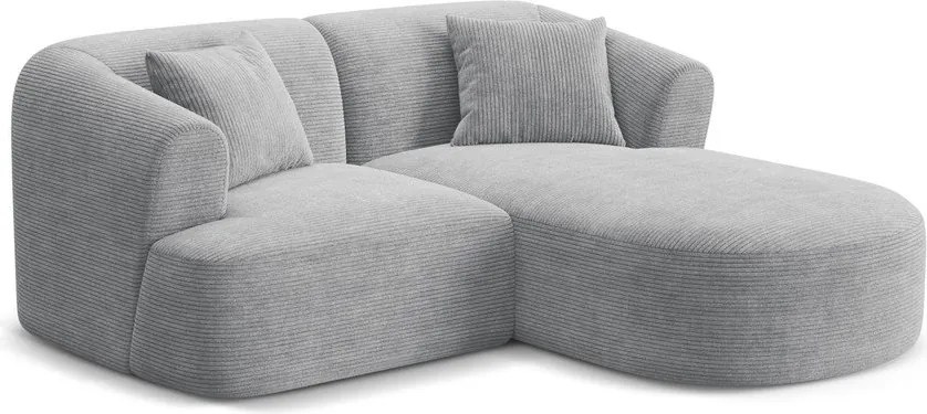 Colțar gri deschis cu tapițerie din catifea reiată (cu colț pe partea dreaptă/cu șezlong) Campi – Cosmopolitan Design