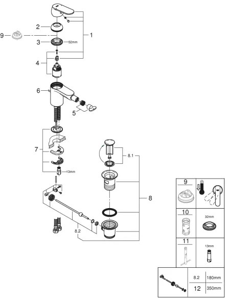 GROHE 32839000 - Baterie pentru bideu EUROSMART COSMOPOLITAN, mărime S, crom lucios