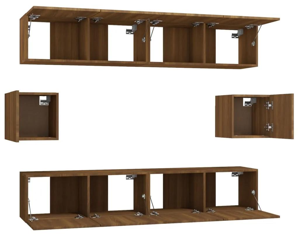 Set dulapuri TV, 6 piese, stejar maro, lemn prelucrat 6, Stejar brun, 80 x 30 x 30 cm