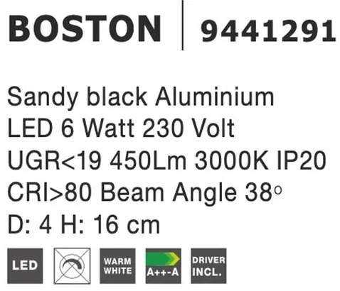 Spot LED aplicat ajustabil design modern BOSTON negru