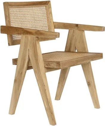 Scaun dining din lemn de tec si rattan, "Teqa"