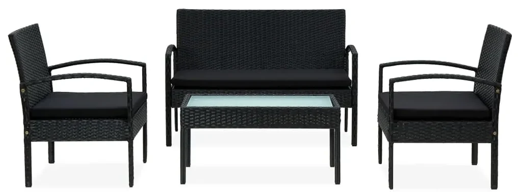 45788 vidaXL Set mobilier de grădină cu perne, 4 piese, negru, poliratan