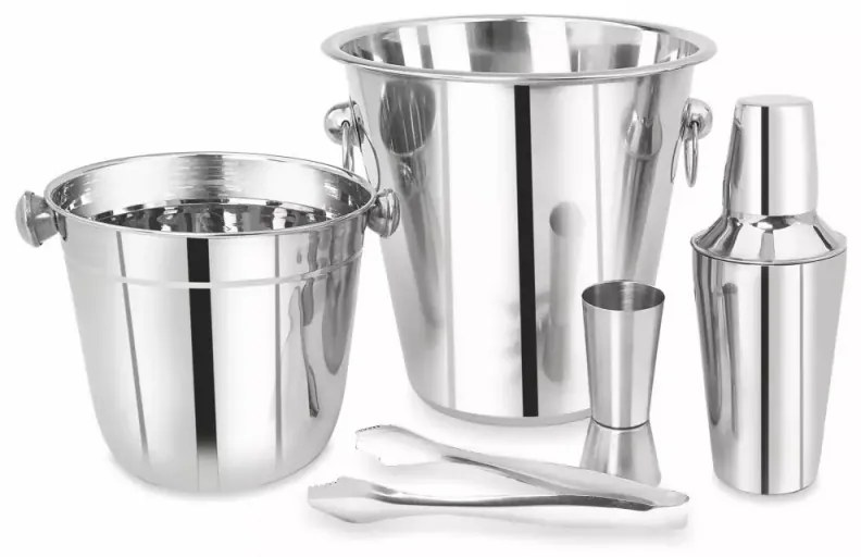 Set pentru cocktail Kinghoff KH 1389, 4 piese, Pahar masurare, Cleste, Inox