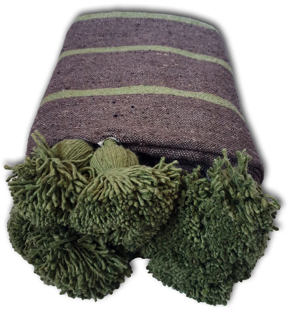 Patura Maroc 250x150 cm bumbac maro cu insertii verde olive tesuta manual