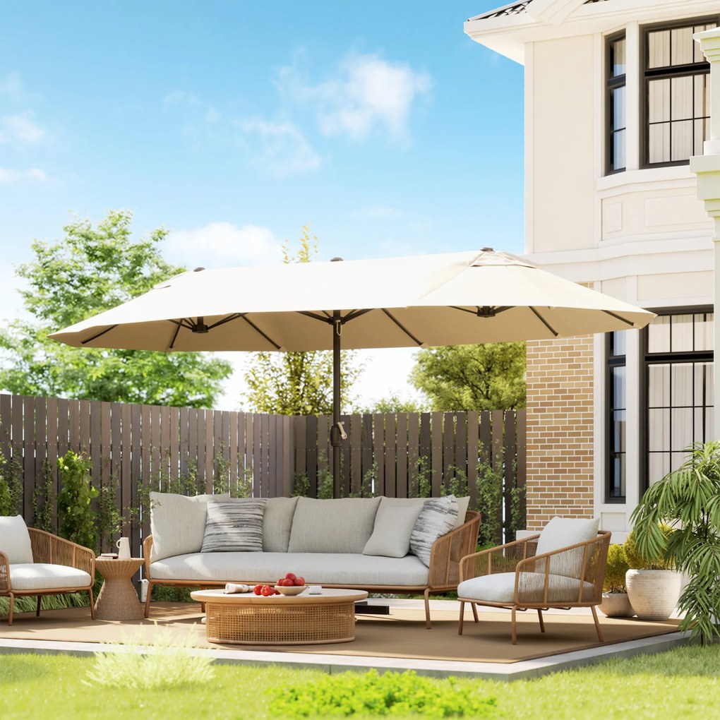 Outsunny Umbrelă de grădină XXL cu picior în cruce umbrelă mărime mare 4,6L x 2,7l x 2,4H cm oțel poliester crem | Aosom Romania