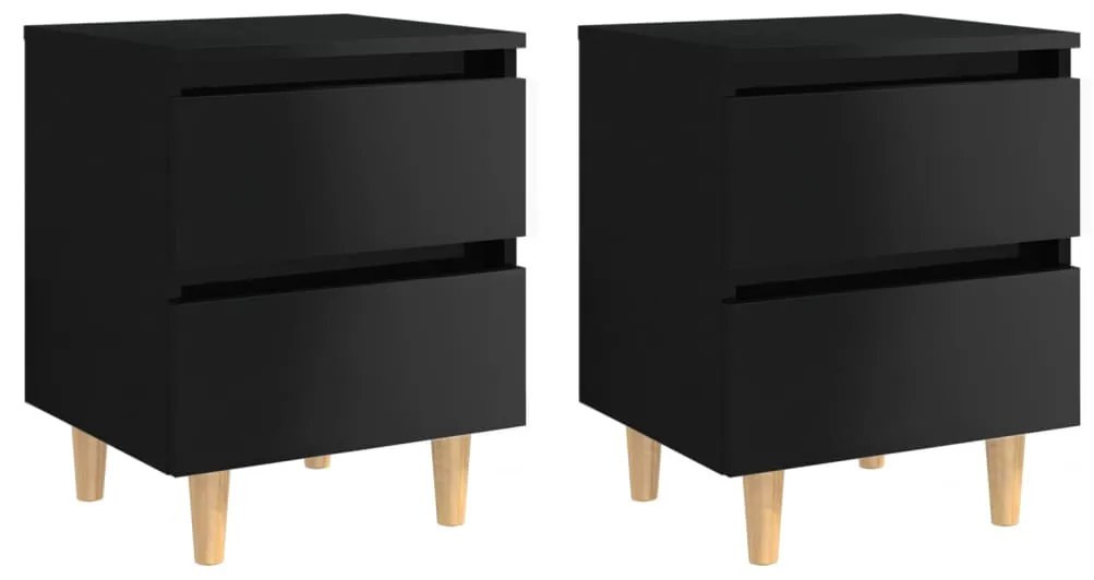 805866 vidaXL Noptiere & picioare lemn pin 2 buc negru extralucios 40x35x50cm