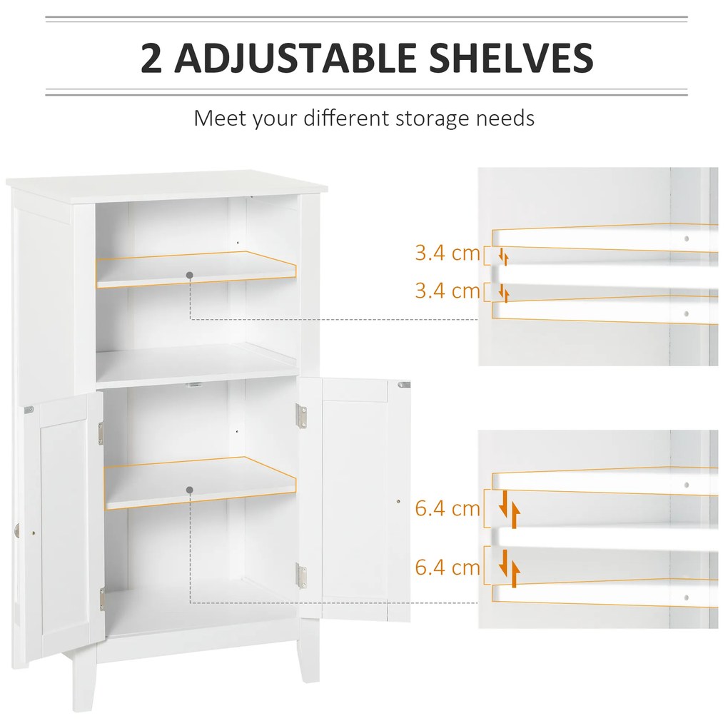 Kleankin Dulap Baie cu Rafturi Reglabile, Design Rezistent la Umiditate și Anti-Inclinare, 50x30x93 cm, Alb | Aosom Romania
