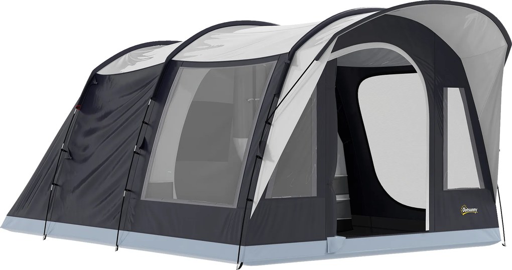 Outsunny Cort de Camping Tunel pentru 2-4 Persoane, Înălțime 213cm, cu 2 Camere, Cort Familial Impermeabil 3000mm cu Verandă, Ferestre, Buzunare, Cârlig și Geantă de Transport, Bleumarin | Aosom Romania