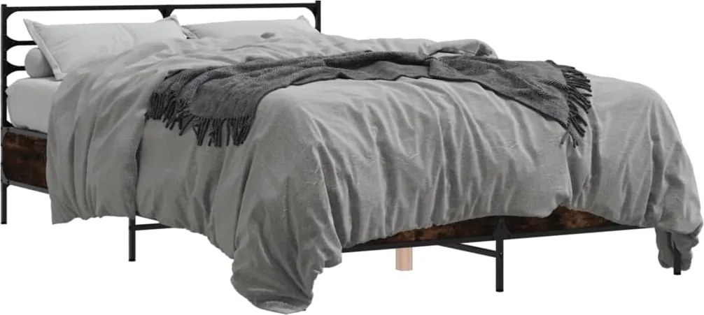 vidaXL Cadru de pat, stejar afumat 140x190 cm lemn prelucrat și metal