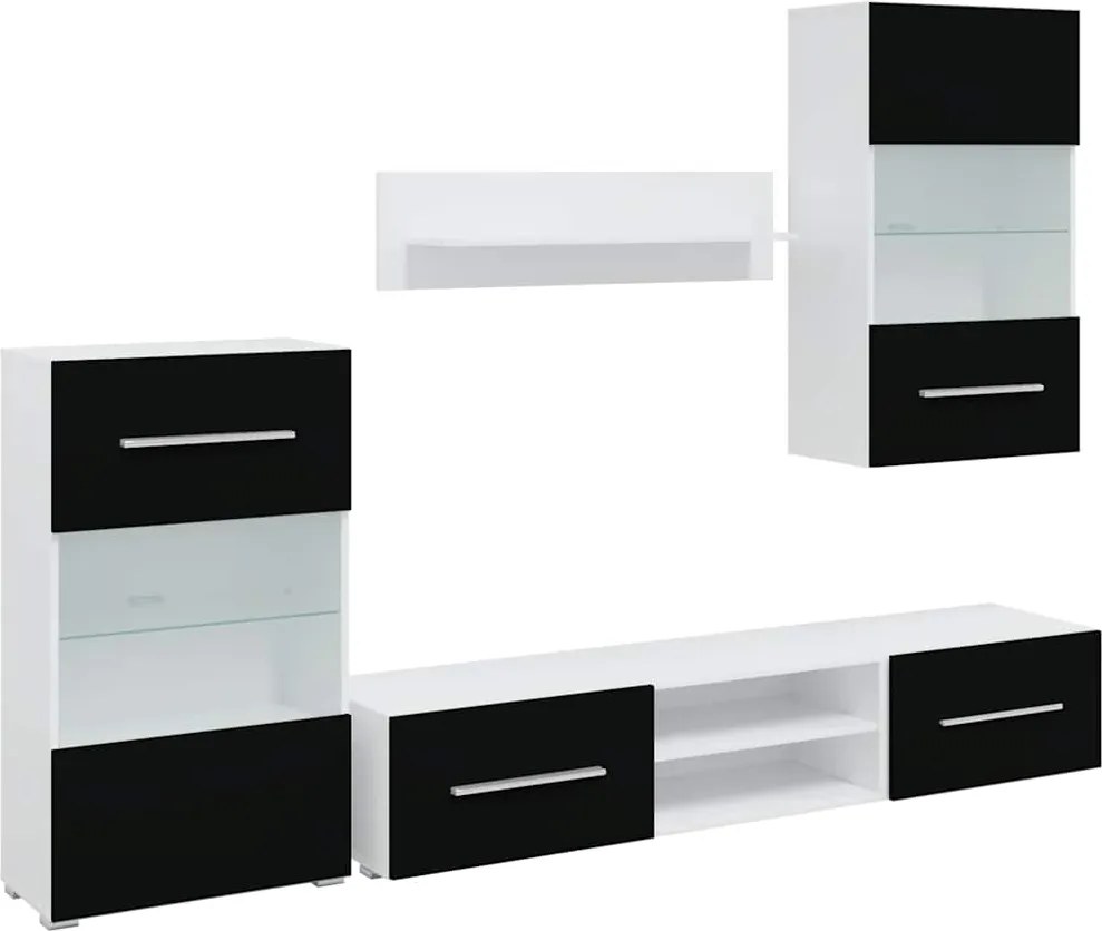 vidaXL Unități TV de 5 piese cu iluminare LED lemn prelucrat negru mat