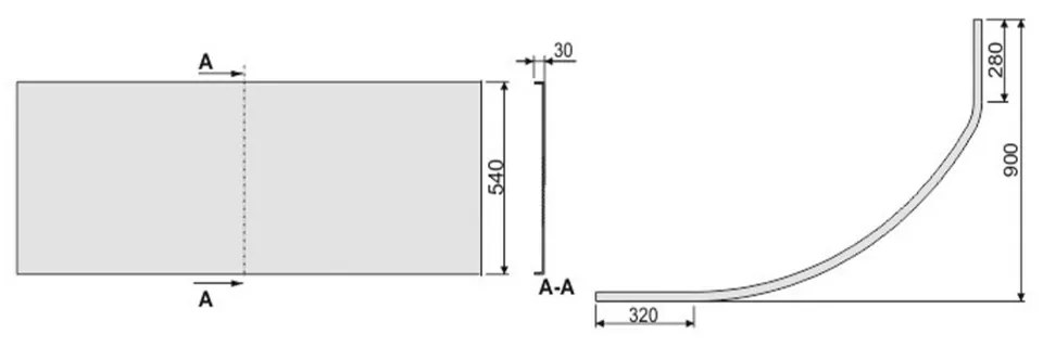 Front asimetric pentru cadă SIMPLA 90x140