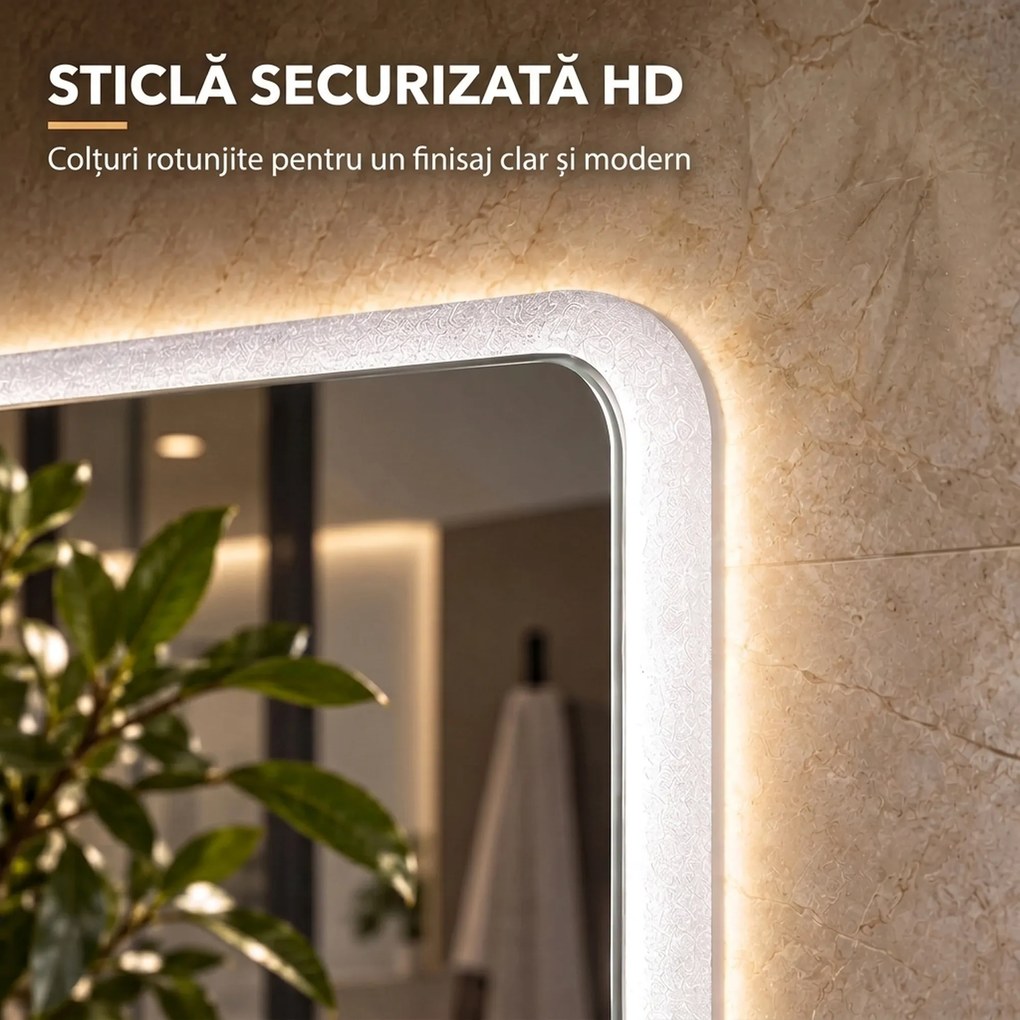 HOMCOM Oglindă de Baie cu LED 60x80 cm, 3 Culori de Lumină, Intensitate Reglabilă, Antiaburire, Comandă Tactilă, Memorie | Aosom Romania