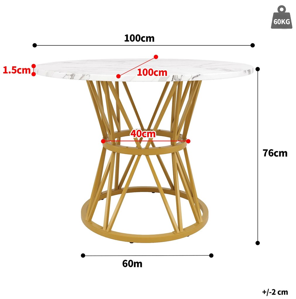 Masă rotundă pentru 4 persoane, Alb+Auriu | Aosom Romania