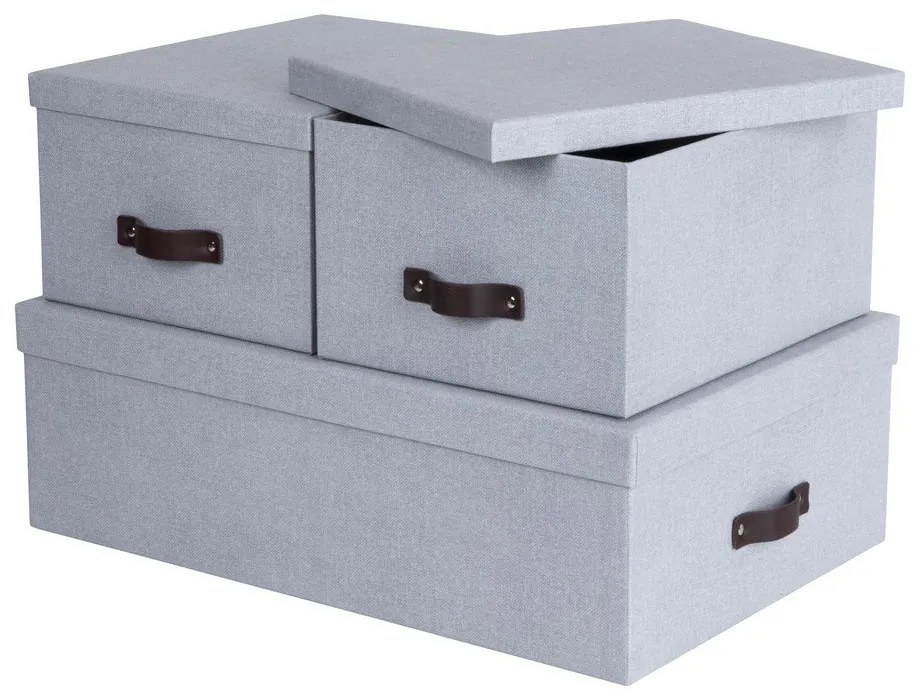 Cutii de depozitare gri-deschis 3 buc. din carton cu capac 31x47x15 cm Inge – Bigso Box of Sweden