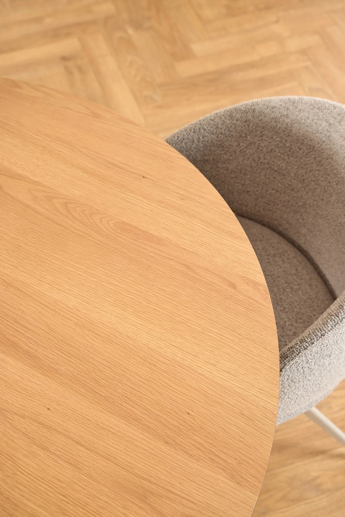 MAZZONI EXPORT BOSCO Stejar natural/picior bej (Cașmir) - MASĂ ROTUNDĂ 120 cm PENTRU BUCĂTĂRIE SUFRAGERIE SALON FURNIR