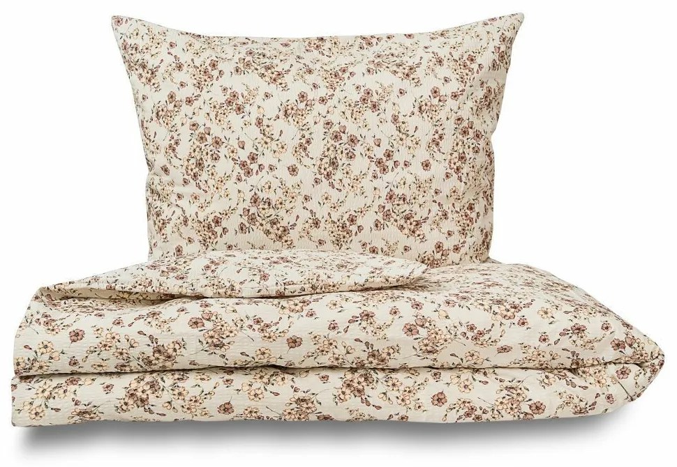 Lenjerie de pat din bumbac crep Kvalitex Flori bej, 140 x 220 cm, 70 x 90 cm