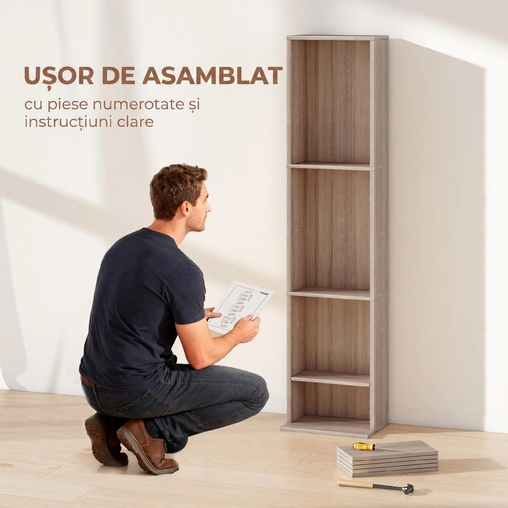 HOMCOM Raft pentru CD-uri cu 6 Rafturi Ajustabile, Capacitate 260 CD-uri/120 DVD-uri, 33x24x140 cm, Lemn Natural | Aosom Romania