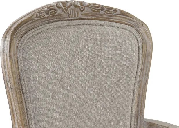 Scaun cu brațe dining Louis XV din lemn sculptat tapițat cu stofă bej, 57×57×94 cm, „Versailles"