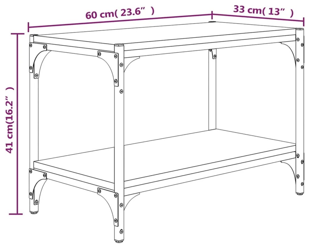 Comoda TV, stejar maro, 60x33x41 cm, lemn prelucrat si otel 1, Stejar brun, 60 x 33 x 41 cm