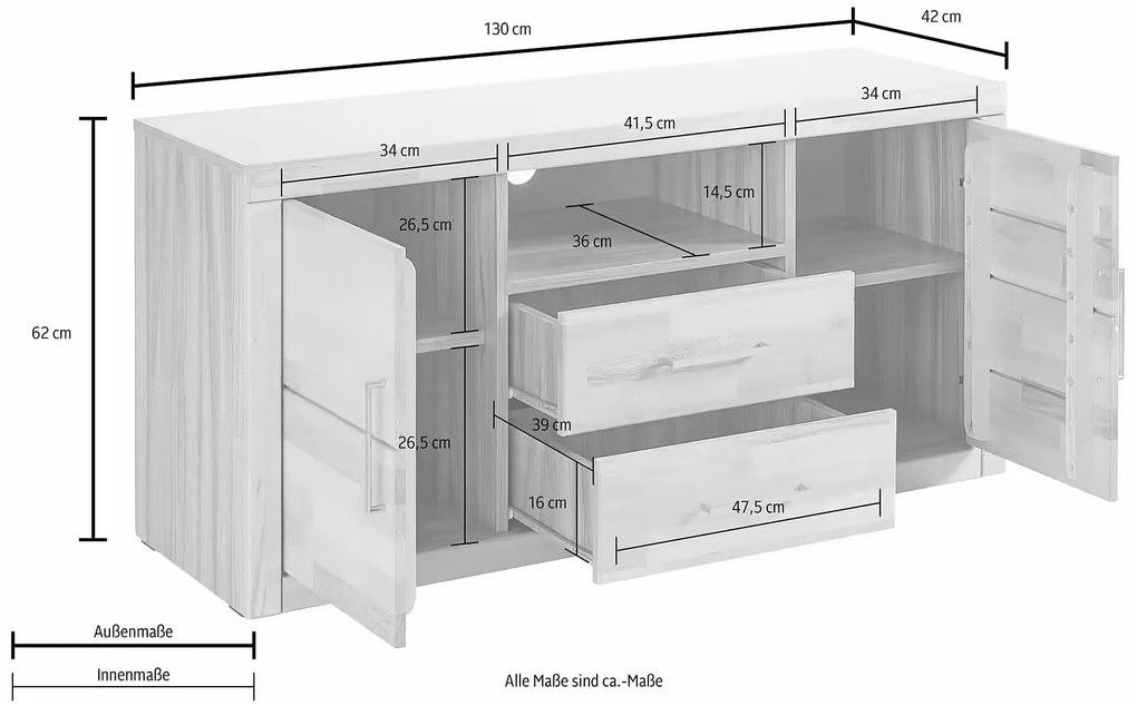 Comodă TV ~Woodsfera~ cu aspect clasic, lemn masiv de stejar, culoare maro, 130 cm lățime