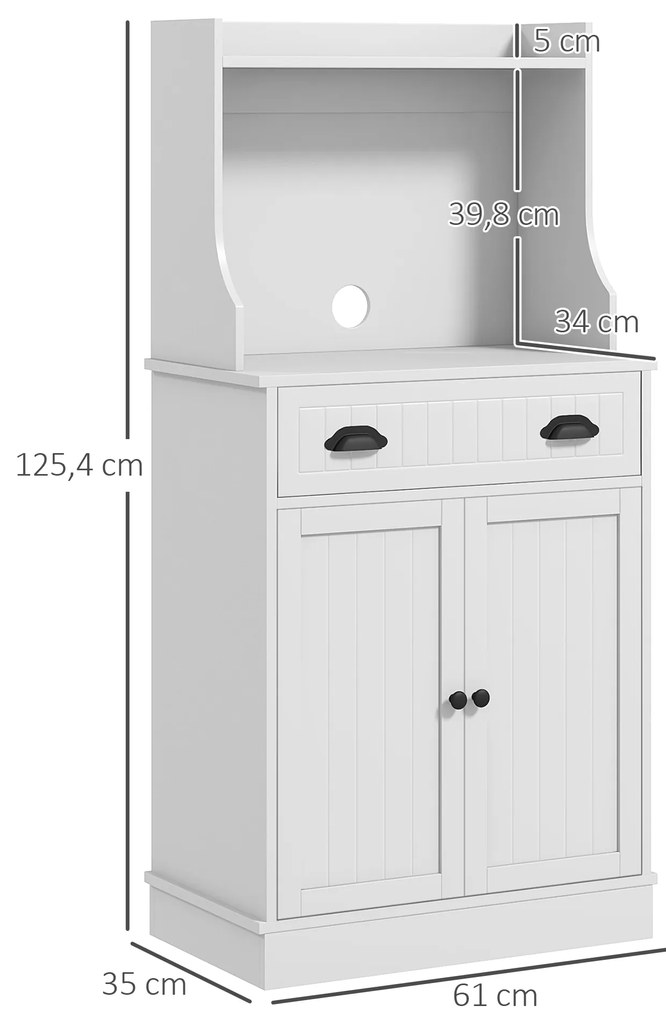 HOMCOM Dulap mobilier cuptor cu microunde pentru bucătărie cu spațiu deschis 1 sertar și dulap cu 2 uși 61 x 35 x 125,4 cm alb | Aosom Romania