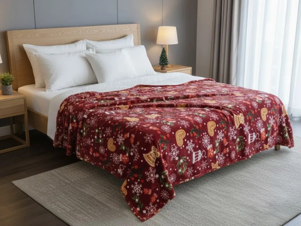 Patura din microfibre de Craciun GINGERBREAD HEART, rosie Dimensiune: 160 x 200 cm