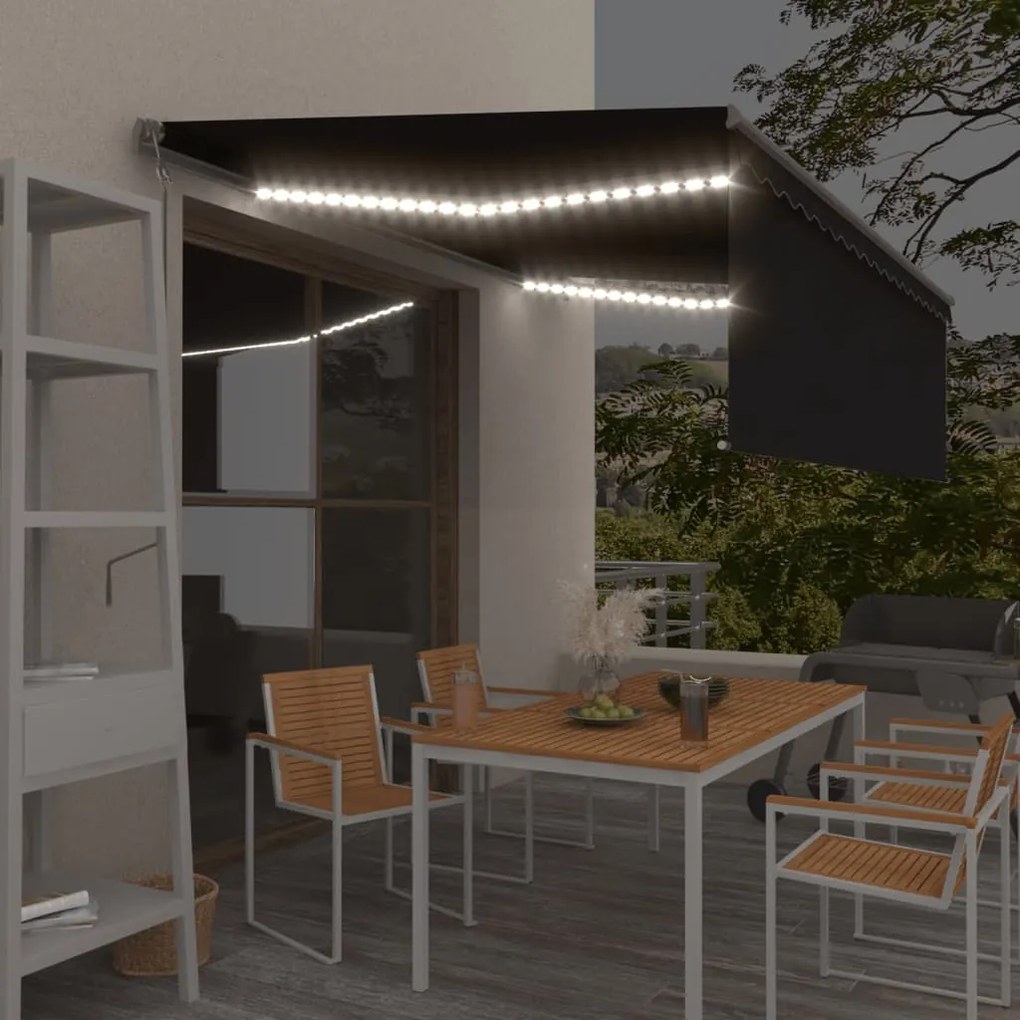 vidaXL Copertină automată cu stor&amp;senzor vânt&amp;LED, antracit, 4x3 m