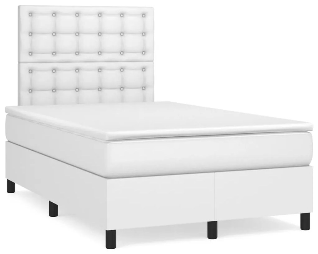 3142834 vidaXL Pat box spring cu saltea, alb, 120x200 cm, piele ecologică