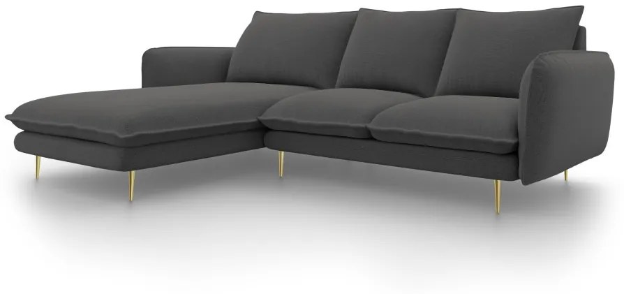 Coltar tapitat Vienna 5 locuri picioare gold – L255 x l170 x h95