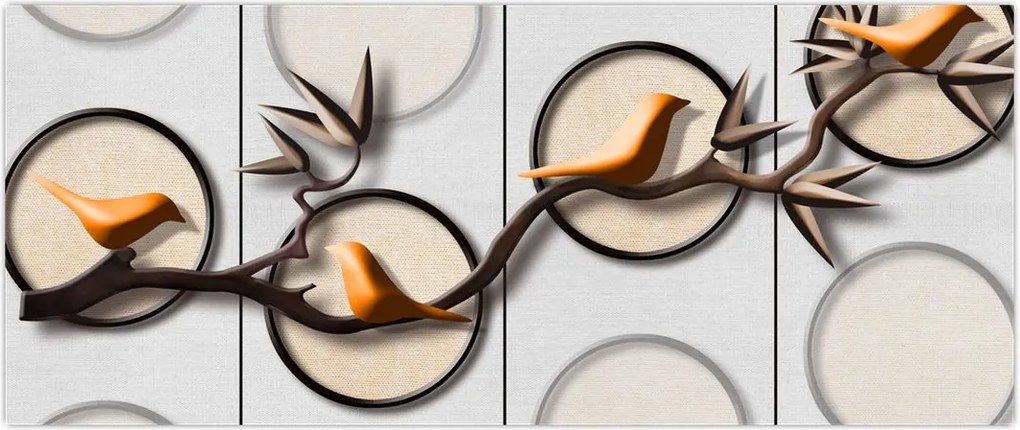 Tablou artistic - Păsărele pe creangă (120x50 cm)