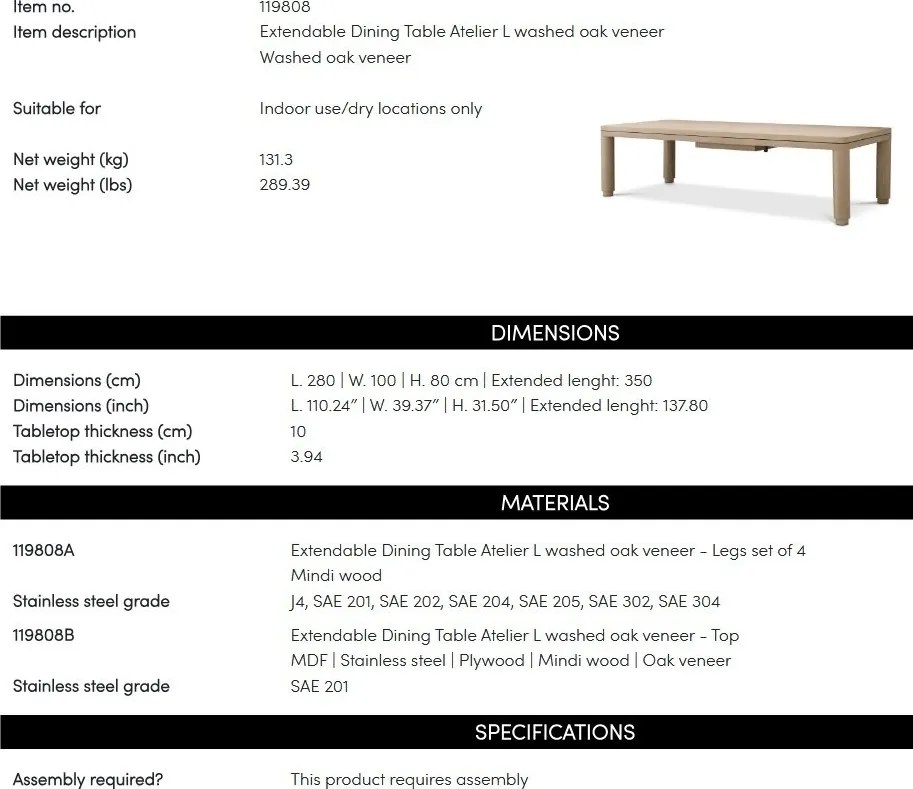 Masa extensibila LUX Furnir Stejar Atelier L, 280-350cm