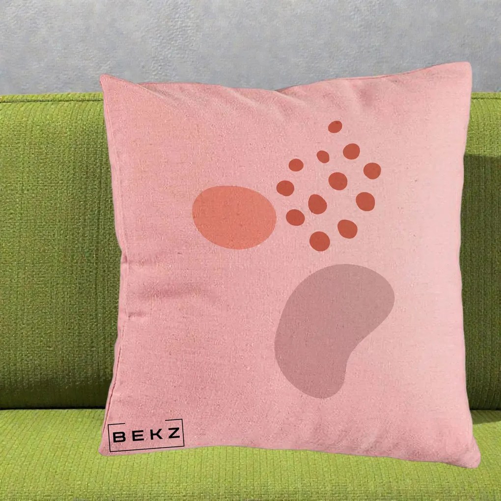 Perna Decorativa Abstract Forme Organice Pastel, 40x40 cm, Roz, Husa Detasabila, Perna Inclusa, BEKZ®
