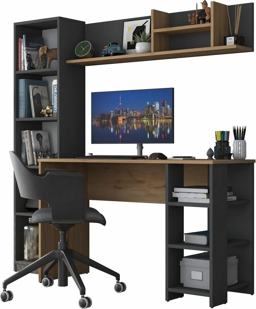 Birou cu bibliotecă Hado Walnut și Anthracite