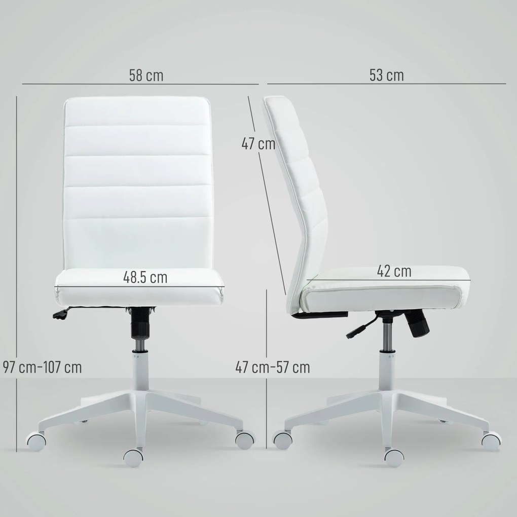 HOMCOM Scaun de Birou Ergonomic și Reglabil cu Spătar Curbat, din Piele PU și Oțel, 58x53x97-107 cm, Alb | Aosom Romania