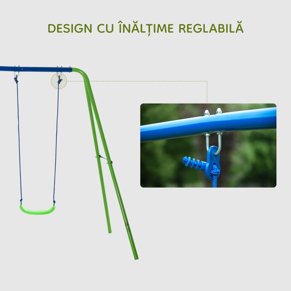 Outsunny Set Leagăn de Grădină cu Leagăn Dublu și 2 Leagăne Simple, 280x140x178 cm, Verde | Aosom Romania