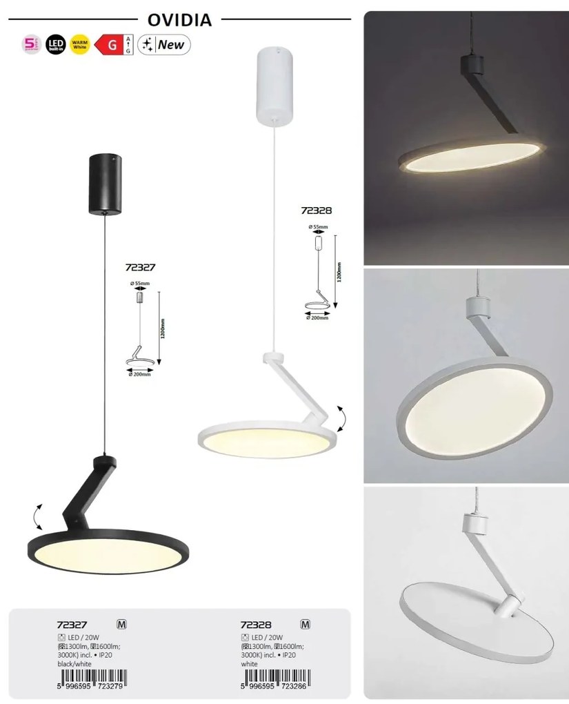 Lustra LED din metal alb reglabila Ovidia