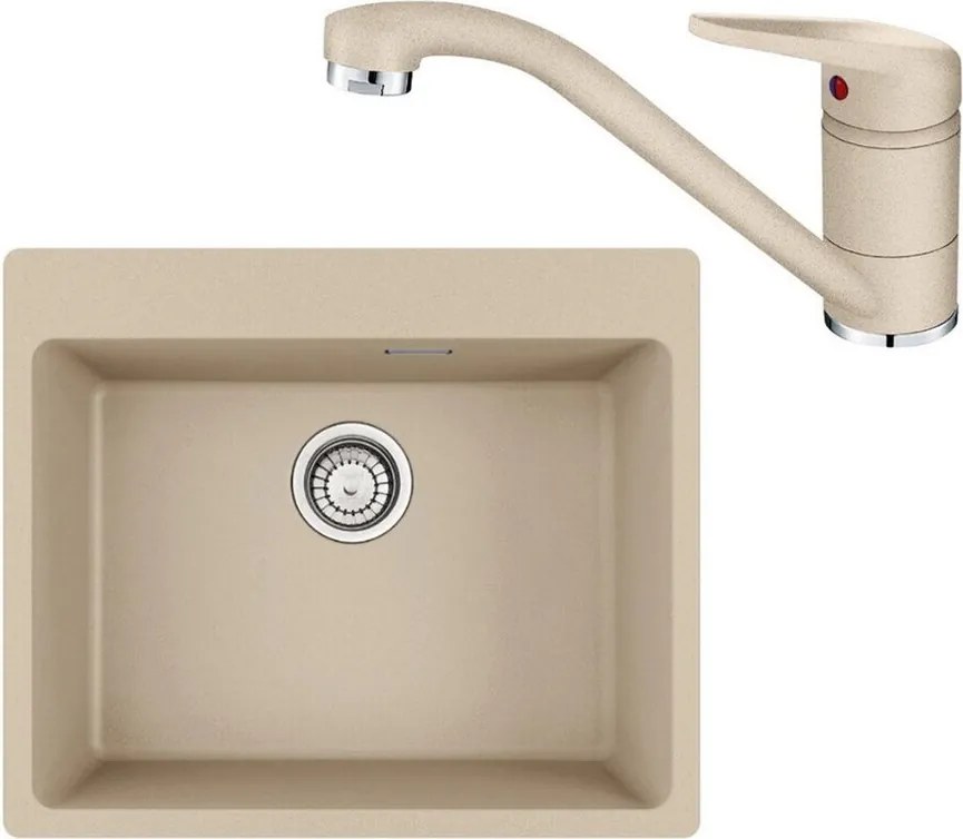 Set chiuveta bucatarie compozit Franke Maris Avena 59x50 cm cu 1 cuva finisaj bej mat si baterie Novara Plus