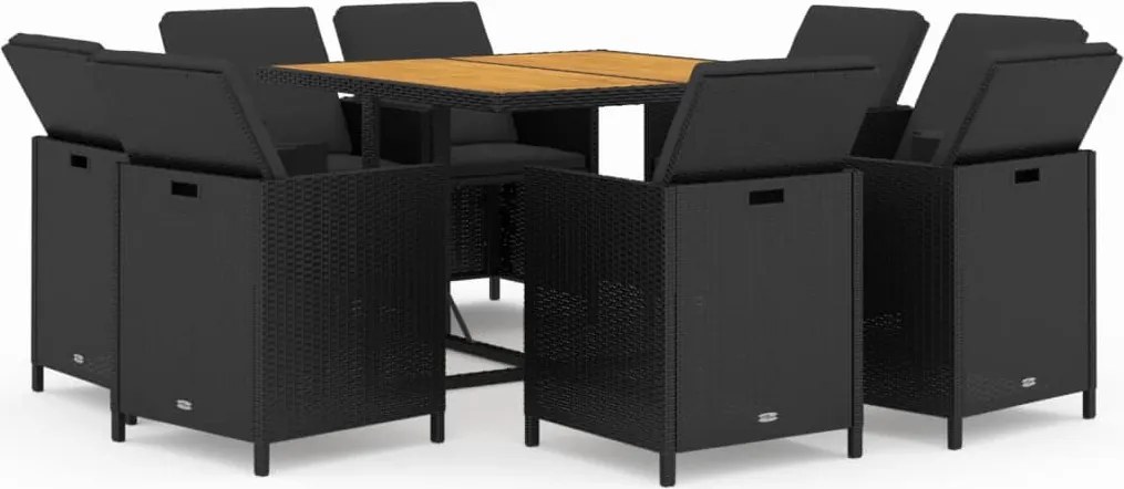 vidaXL Set mobilier de grădină cu perne, 9 piese, negru, poliratan