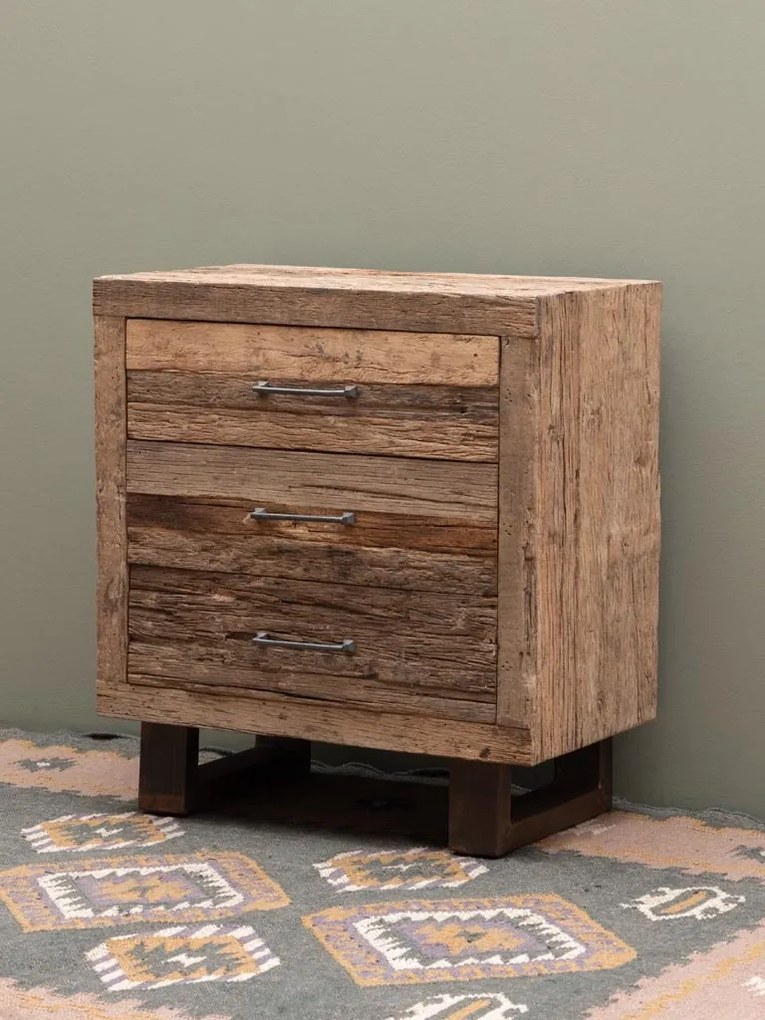 Comoda natur, din lemn reciclat, cu 3 sertare, aspect rustic, Endor