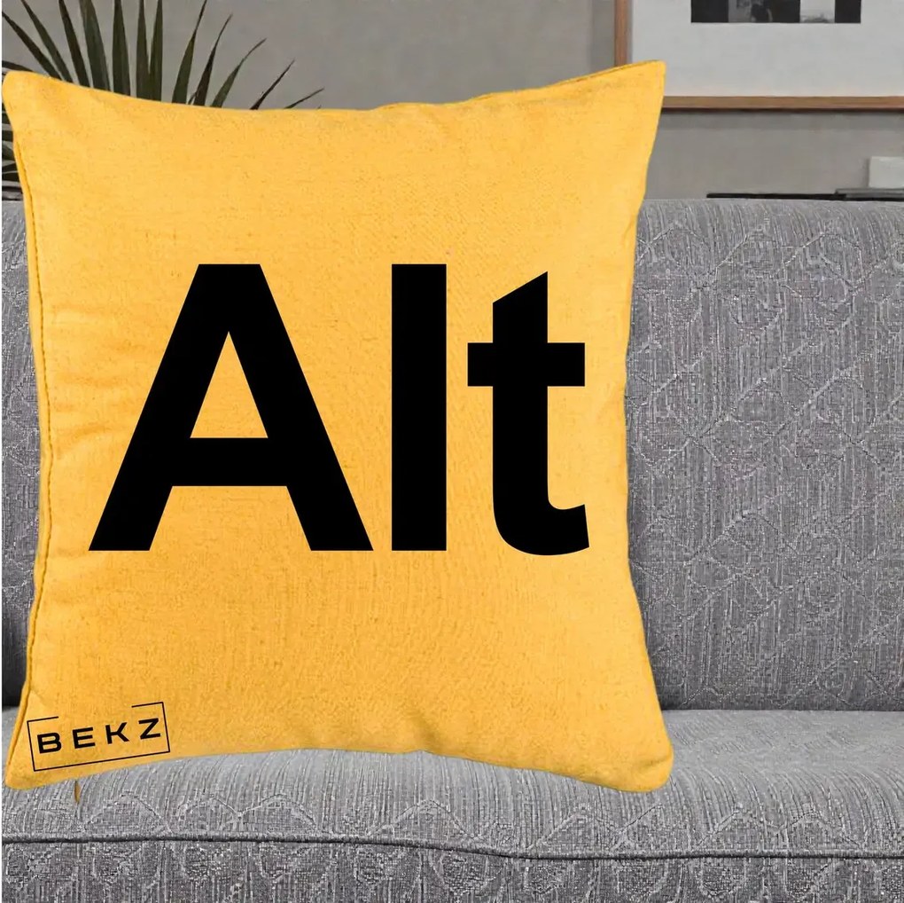 Perna Personalizata Tasta Alt Tipografie Bold, 40x40 cm, Galben, Husa Detasabila, Perna Inclusa, BEKZ®