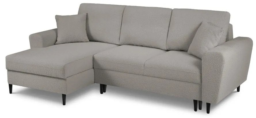 Colțar gri deschis extensibil, cu spațiu de depozitare cu tapițerie din țesătură bouclé (cu colț pe partea stângă, cu șezlong) Kyoto – Cosmopolitan Design