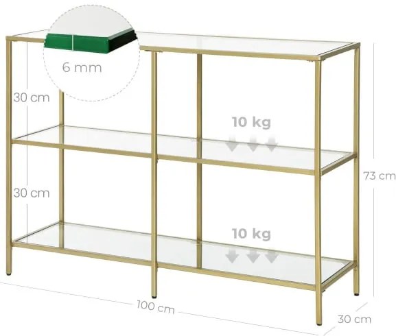 Masa Consola Cu 3 Polite, Auriu, 100 X 30 Cm