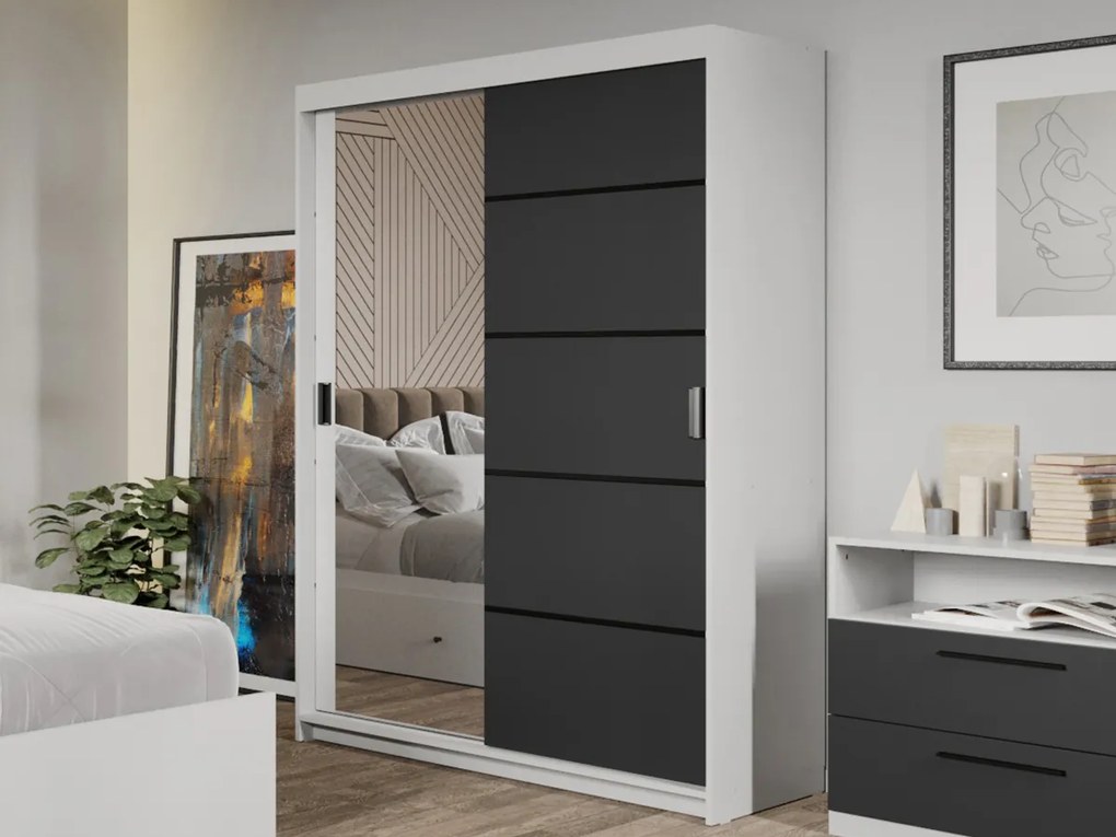 Set mobila dormitor 4 piese Zeno Antracit cu oglinda C36