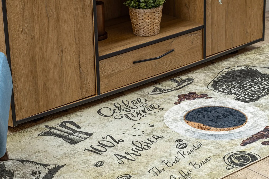 ANDRE 2835 covor lavabil Cafea bucatarie, anti-alunecare - verde / bej